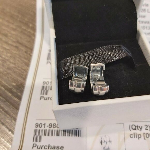 Authentic PANDORA Sterling Silver Polished Ribbons Clips Charm set 799502C00 - Picture 6 of 6